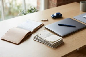 Organised car service records including booklet and digital log