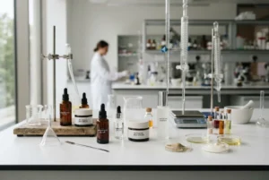 Beauty research in a modern skincare and cosmetic science laboratory