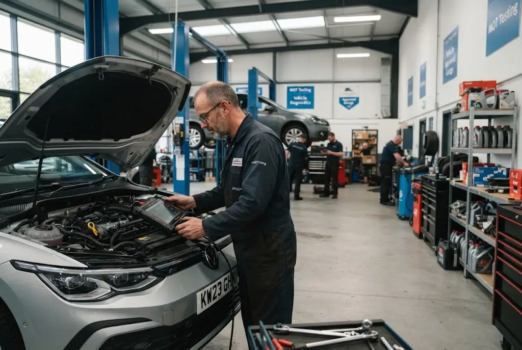 Auto repair services in a modern UK vehicle repair workshop
